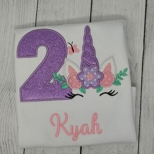 Unicorn Birthday theme embroidered shirt